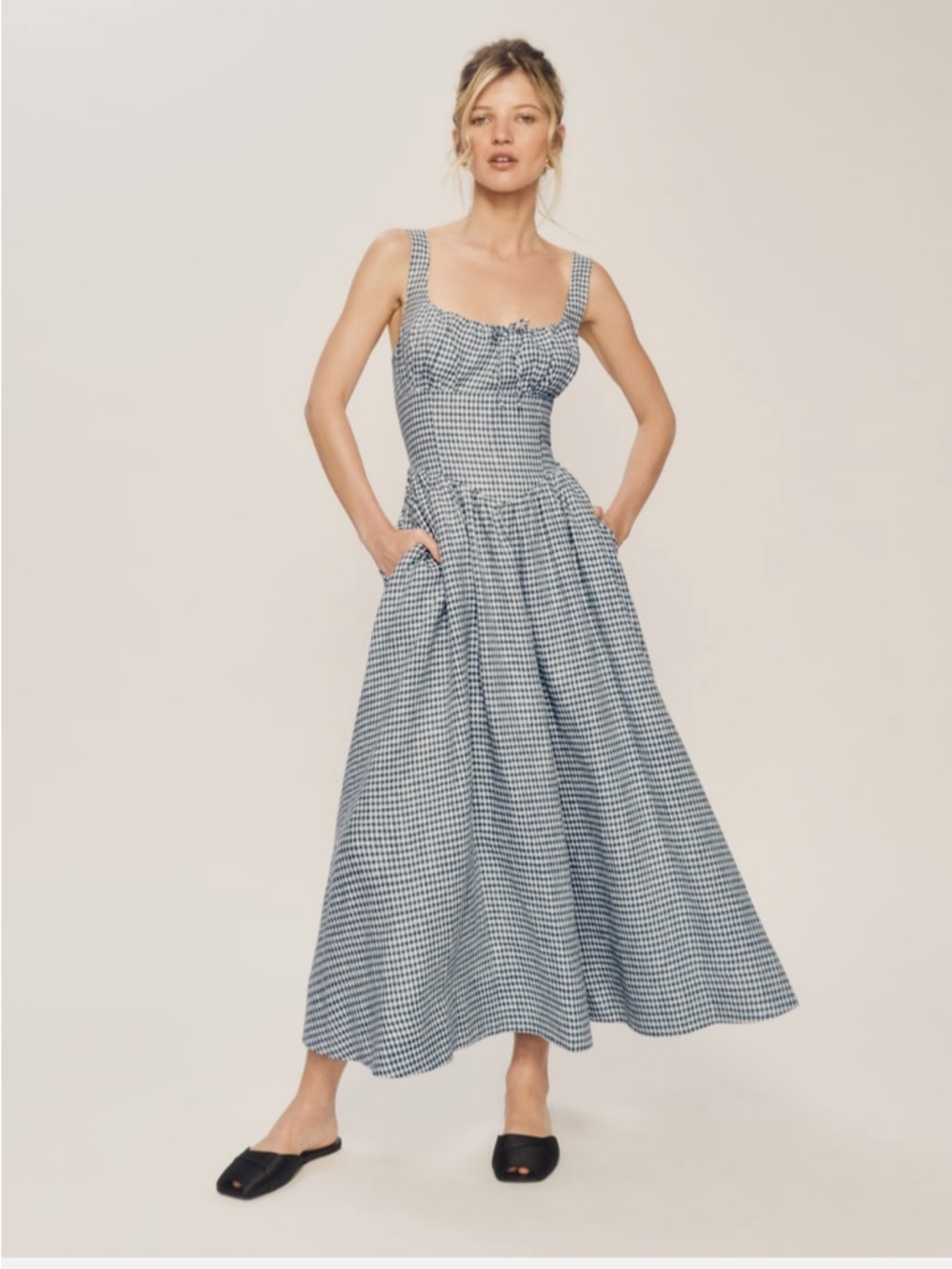 Christian Lacroix Blue and White Gingham Maxi Dress